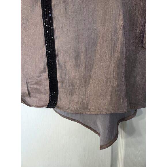 IC By Connie K Elegant Glittery Brown Sequin Trim Asymmetrical Blouse Size Small - Picture 14 of 14
